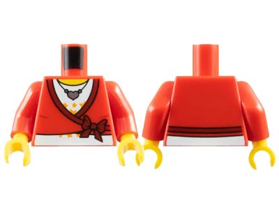 LEGO onderdeel Torso Sweater Cropped with Bow, Heart Necklace Pattern / Red Arms / Yellow Hands (973pb0580c01)