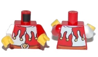 LEGO onderdeel Torso Castle Kingdoms Red and White Jester's Collar, Lion head on Buckle Pattern / Red Arm Left / White Arm Right / Yellow Hands (973pb0675c01)