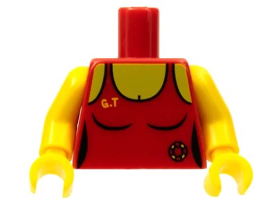 LEGO onderdeel Torso Female Swimsuit with Lifeguard Ring and Yellow 'G.T' Pattern / Yellow Arms / Yellow Hands (973pb0710c01)