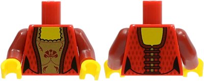 LEGO onderdeel Torso Castle Kingdoms Female Corset with Gold Panel Front and Lace Up Back Pattern / Dark Red Arms / Yellow Hands (973pb0732c01)