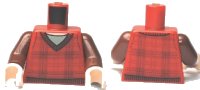 LEGO part Torso Plaid Sweater with V-Neck Collar and Dark Red Lines over Light Bluish Gray Shirt, Light Nougat Neck Pattern / Reddish Brown Arms / Light Nougat Hands 973pb0754c01