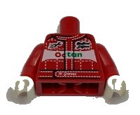 LEGO onderdeel Torso Octan Racing Suit with White Stitching and 'N. Groves' Pattern / Red Arms / White Hands 973pb0802c01