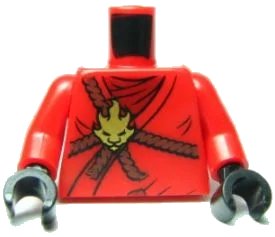 LEGO onderdeel Torso Ninjago Brown Rope, Gold Medallion and Dark Red Undershirt Pattern / Red Arms / Black Hands (973pb0832c01)