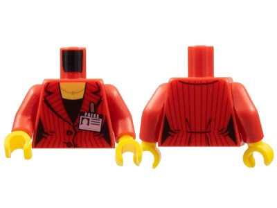 LEGO onderdeel Torso Female Suit Jacket with Pinstripes and Buttons, Gold Necklace, Black Shirt, and Press Pass Badge Pattern / Red Arms / Yellow Hands (973pb0895c01)