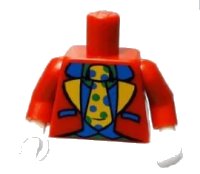 LEGO part Torso Jacket with Blue and Yellow Lapels, Blue Vest, Green Shirt and Yellow Tie with Polka Dots Pattern (Clown Suit) / Red Arms / White Hands 973pb0939c01