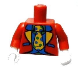 LEGO onderdeel Torso Jacket with Blue and Yellow Lapels, Blue Vest, Green Shirt and Yellow Tie with Polka Dots Pattern (Clown Suit) / Red Arms / White Hands (973pb0939c01)