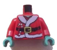 LEGO part Torso Santa Jacket with Fur, Black Belt and Candy Cane Pattern / Red Arms / Sand Green Hands 973pb0950c01