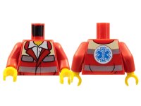 LEGO onderdeel Torso Open Collar with White Shirt, Safety Stripes, EMT Star of Life on Back Pattern / Red Arms / Yellow Hands 973pb0996c01