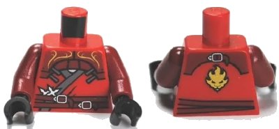 LEGO onderdeel Torso Ninjago Wrap with Shoulder Armor and Belt, Gold Lion on Back Pattern / Dark Red Arms / Black Hands (973pb1030c01)