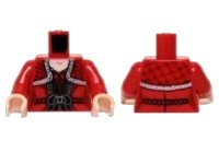 LEGO part Torso Dress with Black Belt, Ruffles and Lace Shawl Pattern / Red Arms / Light Nougat Hands 973pb1449c01