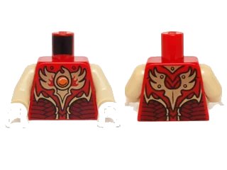 LEGO onderdeel Torso Vest with Dark Red and Gold Armor with Scales and Orange Round Jewel (Fire Chi) Pattern / Tan Arms / White Hands (973pb1715c03)