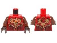 LEGO part Torso Vest with Dark Red and Gold Armor with Scales and Orange Round Jewel (Fire Chi) Pattern / Reddish Brown Arms / Dark Brown Hands 973pb1715c08