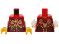 LEGO part Torso Female Vest with Dark Red and Gold Armor with Pendants, Scales, and Orange Round Jewel (Fire Chi) Emblem Pattern / White Arms / Yellow Hands 973pb1824c01