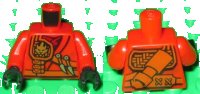 LEGO part Torso Ninjago Robe with Fire Power Emblem, Kunai Knives and Scabbard Pattern / Red Arms / Black Hands 973pb1902c01