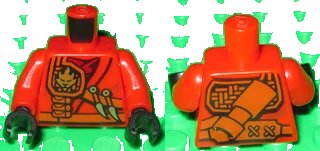 LEGO onderdeel Torso Ninjago Robe with Fire Power Emblem, Kunai Knives and Scabbard Pattern / Red Arms / Black Hands (973pb1902c01)