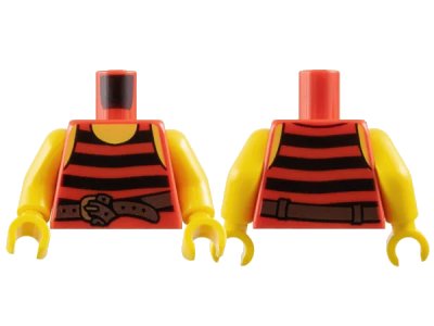 LEGO onderdeel Torso Pirate Tank Top with Black Horizontal Stripes, Dark Brown Belt with Gold Buckle, Yellow Neck and Shoulders Pattern / Yellow Arms / Yellow Hands (973pb1928c01)
