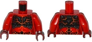 LEGO onderdeel Torso Nexo Knights Female Armor Chest Plate, Orange and Dark Red Cracks and Orange, Black and Dark Red Spots Pattern / Red Arms / Dark Red Hands (973pb2236c01)
