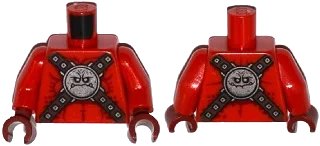 LEGO onderdeel Torso Nexo Knights Bare Chest with Silver Circular Chest Armor with Straps Pattern / Red Arms / Dark Red Hands (973pb2241c01)