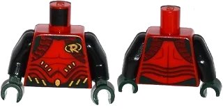 LEGO onderdeel Torso Batman 'R' Symbol, Body Armor with Muscles Outline and Dark Green and Gold Belt Pattern / Black Arms / Dark Green Hands (973pb2264c01)