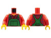 LEGO onderdeel Torso Overalls Green, Blue Windowpane Check Shirt, Wide Neckline, Dotted Seams on Back Pattern / Red Arms / Yellow Hands 973pb2337c01