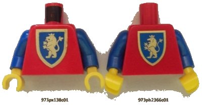 LEGO onderdeel Torso Castle Crusaders Gold Lion Shield Pattern (Reissue) / Blue Arms / Yellow Hands (973pb2366c01)