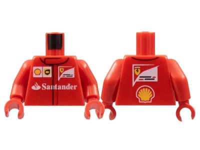 LEGO onderdeel Torso Speed Champions with Shell, UPS, Ferrari and White Santander Logo Front, Ferrari and Shell Logos Back Pattern / Red Arms / Red Hands (973pb2478c01)