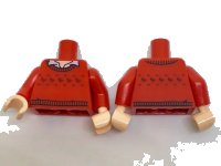 LEGO part Torso Batman Sweater Crew Neck over White Shirt, 5 Birds (Robins) Pattern / Red Arms / Light Nougat Hands 973pb2569c01