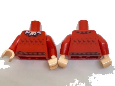 LEGO onderdeel Torso Batman Sweater Crew Neck over White Shirt, 5 Birds (Robins) Pattern / Red Arms / Light Nougat Hands (973pb2569c01)
