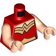 LEGO onderdeel Torso Female Outline and Gold Trim and Belt High Cut Pattern (Wonder Woman) / Light Nougat Arms / Light Nougat Hands (973pb2711c01)