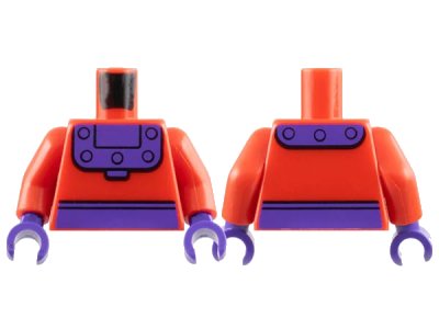 LEGO onderdeel Torso Super Hero Costume Dark Purple Belt and Collar with Rivets Pattern / Red Arms / Dark Purple Hands (973pb2716c01)