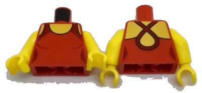 LEGO onderdeel Torso Female Swimsuit with Yellow Neck and Dark Red Crossed Straps on Back Pattern / Yellow Arms / Yellow Hands (973pb2730c01)