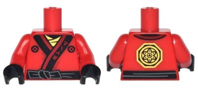 LEGO onderdeel Torso Ninjago Robe with Ninjago Logogram 'FIRE', Black Sash and Gold Emblem Pattern / Red Arms / Black Hands (973pb2783c01)