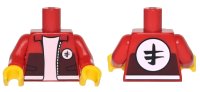 LEGO onderdeel Torso Jacket with Collar, Pockets, White Trim, White Circle Emblems with Asian Character Pattern / Red Arms with White Cuffs Pattern / Yellow Hands 973pb2818c01