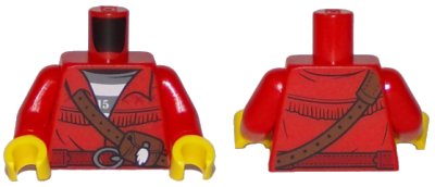 LEGO onderdeel Torso Town Prisoner Shirt Under Fringed Jacket with Leather Pouch Pattern / Red Arms / Yellow Hands (973pb2916c01)