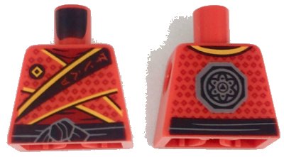 LEGO onderdeel Torso Ninja Tunic with Dark Red Diamonds, Bright Light Orange Trim, Black Sash Pattern (973pb3048)