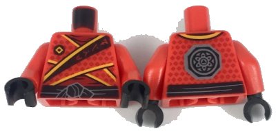 LEGO onderdeel Torso Ninja Tunic with Dark Red Diamonds, Bright Light Orange Trim, Black Sash Pattern / Red Arms / Black Hands (973pb3048c01)
