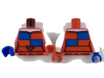LEGO onderdeel Torso Strapless Top with White Neck, Red and Blue Checkboard Panels, Ruby Belt Buckle Pattern / White Arms / Red Hand Left / Blue Hand Right (973pb3084c01)
