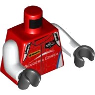 LEGO part Torso Speed Champions with 'Sabelt' Logo on Shoulders and 'SCUDERIA CORSA' Logo on Front and Back Pattern / White Arms / Black Hands 973pb3120c01