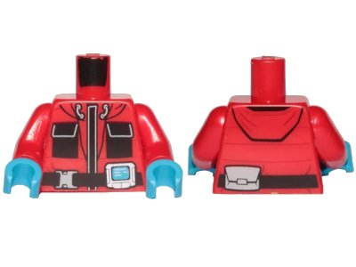LEGO onderdeel Torso Jacket with Monitor Device and Black Pockets Pattern / Red Arms / Dark Azure Hands (973pb3152c01)