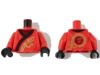LEGO onderdeel Torso Ninjago Robe with Black Hem and Gold Dragon Pattern / Red Arms / Black Hands 973pb3400c01
