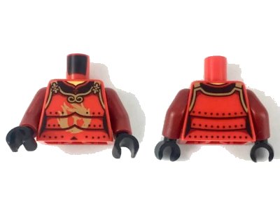 LEGO onderdeel Torso Ninjago Female Samurai Armor in 3 Sections with Gold Clasps, Trim and Phoenix Logo Pattern / Dark Red Arms / Black Hands (973pb3411c01)