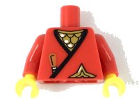 LEGO onderdeel Torso Castle Ninja Wrap, Brown Dagger, Gold Star, Gold Scale Mail with White Highlights Pattern / Red Arms / Yellow Hands 973pb3420c01