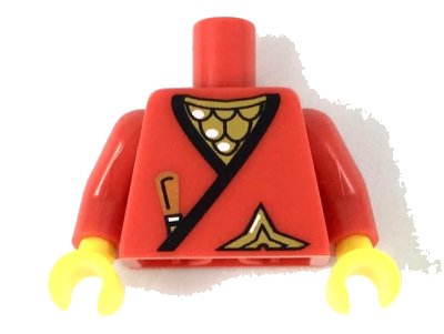 LEGO onderdeel Torso Castle Ninja Wrap, Brown Dagger, Gold Star, Gold Scale Mail with White Highlights Pattern / Red Arms / Yellow Hands (973pb3420c01)