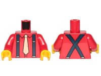 LEGO part Torso Shirt with Tan Tie and Dark Blue Suspenders Pattern / Red Arms / Yellow Hands 973pb3540c01