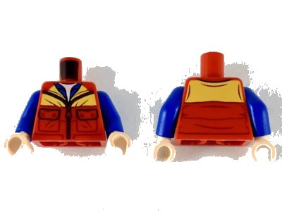 LEGO onderdeel Torso Jacket with Bright Light Orange Shoulders, Light Nougat Neck and Blue Shirt Pattern / Blue Arms / Light Nougat Hands (973pb3563c01)