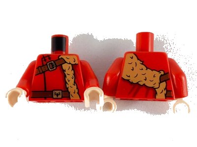 LEGO onderdeel Torso Medium Nougat Fur Stole, Reddish Brown Shoulder Strap and Belt with Gold Buckles Pattern / Red Arms / Light Nougat Hands (973pb3700c01)