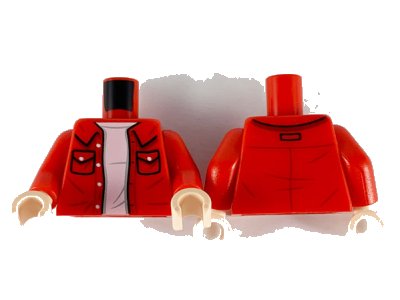 LEGO onderdeel Torso Shirt with Collar and Pockets, White T-Shirt Pattern / Red Arms / Light Nougat Hands (973pb3727c01)