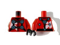 LEGO part Torso Tunic, Dark Red Hems, Black Straps and Medium Azure Circles Pattern / Red Arm Left / White Arm Right / Black Hand Left / White Hand Right 973pb3805c01