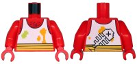 LEGO part Torso White Tank Top with Lime and Bright Light Orange Spots, Fish Bone on Back, Hairy Chest and Yellow Waist Sash Pattern / Red Arms / Red Hands 973pb3832c01