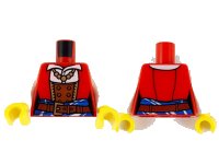LEGO part Torso Female Pirate Corset Top over White Shirt, Reddish Brown Belt with Gold Buckle, Bead Necklace, Blue Sash with Stripes Pattern / White Arms / Yellow Hands 973pb3975c01